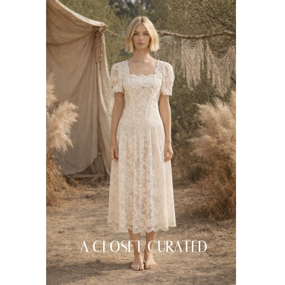 Vintage Lace Rhinestone Embellished Midi Dress Size 5/6